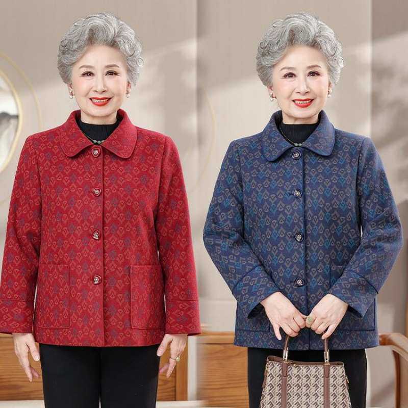 官方老太太秋装外套女中老年人秋季翻领上衣60岁小个子奶奶装春秋
