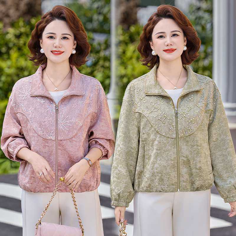 官方中年妈妈秋装外套2026新款夹克衫上衣中老年女装时尚翻领拉链
