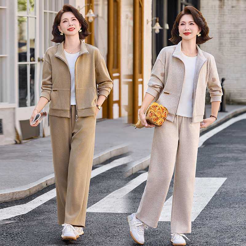 官方中老年妇女装休闲运动服妈妈2026新款秋装卫衣外套阔腿裤两件