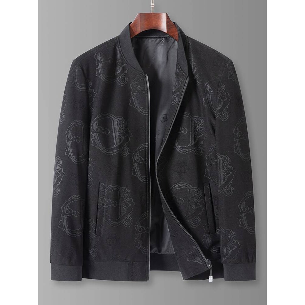 官方品牌2026春装新款棒球领夹克大码男装时尚印花外套加肥加大号