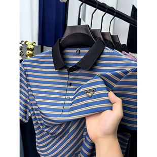官方夏季新款男士短袖t恤时尚条纹翻领POLO衫休闲男装百搭流行t恤