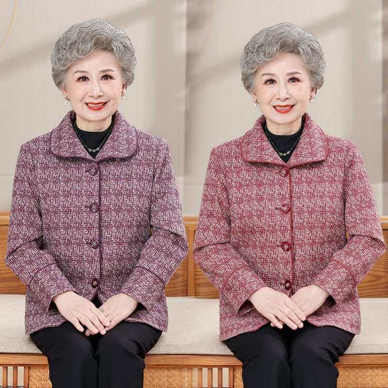 官方中年妈妈装春秋款外套女老人长袖上衣婆婆衣服奶奶装翻领开衫