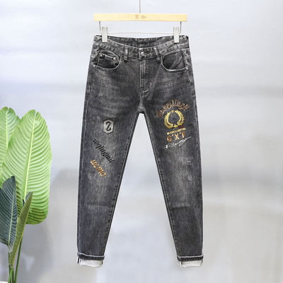 牛仔裤男高端修身重工刺绣欧洲站