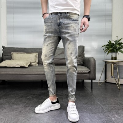 牛仔裤男2025春秋新款潮流潮牌欧洲站高端烫钻印花时尚高街小脚裤