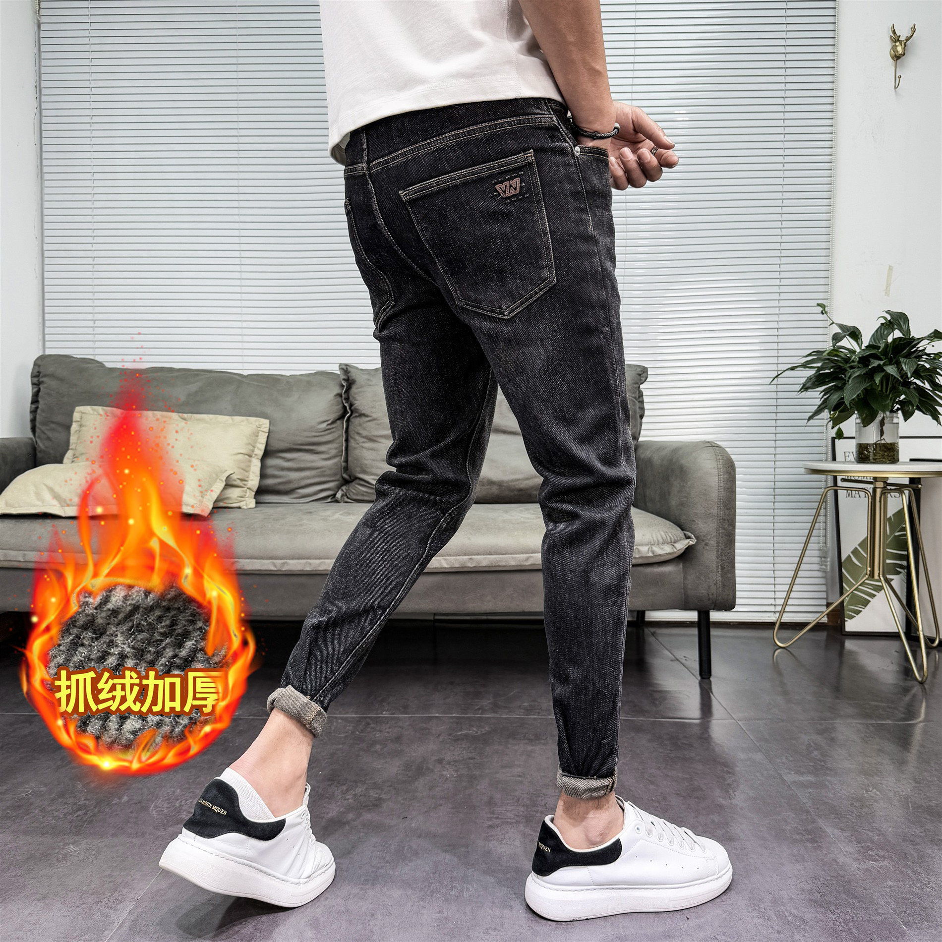 牛仔裤男2025冬季新款加绒加厚保暖韩版简约青年净版潮流小脚长裤