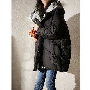 高端90白鸭绒 茧型面包服 连帽羽绒服平湖羽绒服女装中长款女款冬