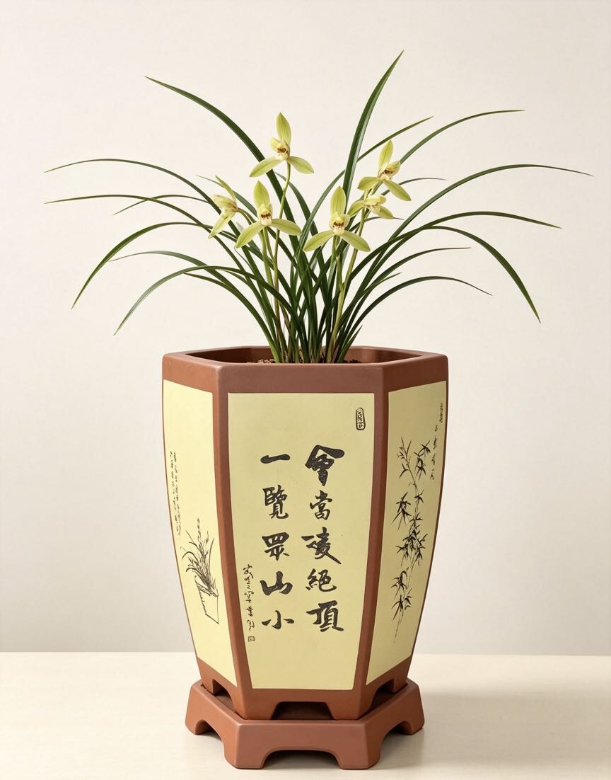 绘悦居紫砂六方兰花盆透气