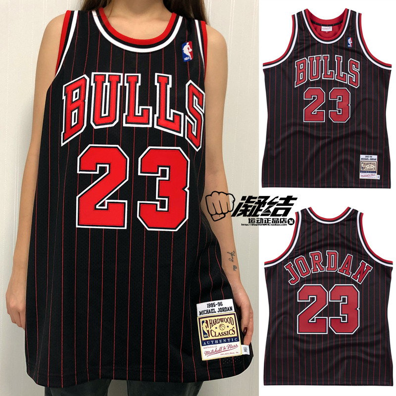 mitchell&ness乔丹95-96芝加哥公牛黑薯条mn多层刺绣球员版au球衣