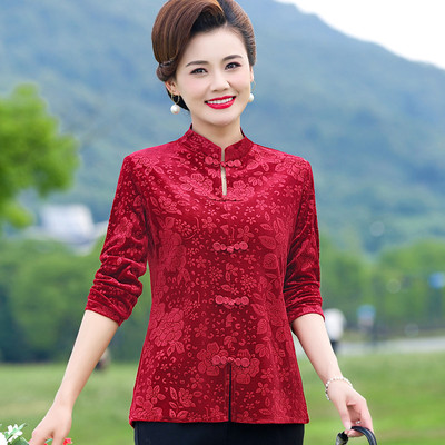 女士金丝绒唐装打底衫