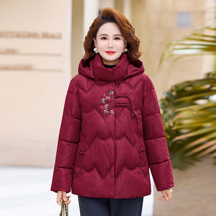 新中式妈妈冬季加厚棉衣加绒夹棉外套中老年女装大码保暖羽绒棉服