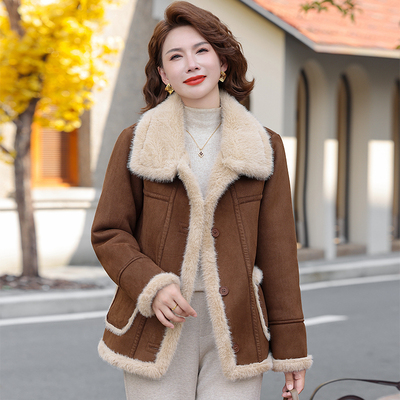 加厚麂皮绒皮毛一体大毛领外套
