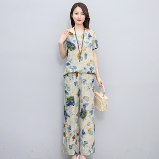 洋气中老年女大码 外穿2025新款 人造棉两件套 宽松棉绸套装 妈妈夏装