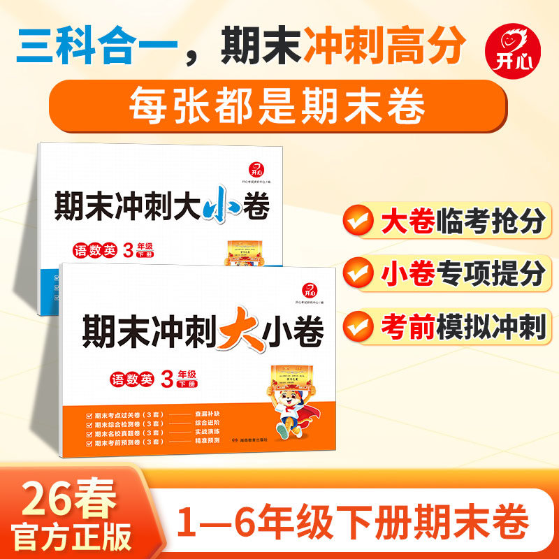 2026春开心教育小学期末冲刺大小卷语文数学英语三合一小学生一二三四五六年级下册期末冲刺高分大小卷精选高频考题专项强化练习
