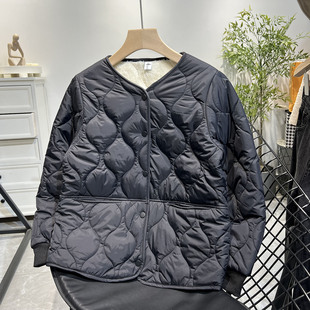 秋冬款加绒加厚菱形格棉袄女上衣百搭休闲大码棉衣女上衣棉服女