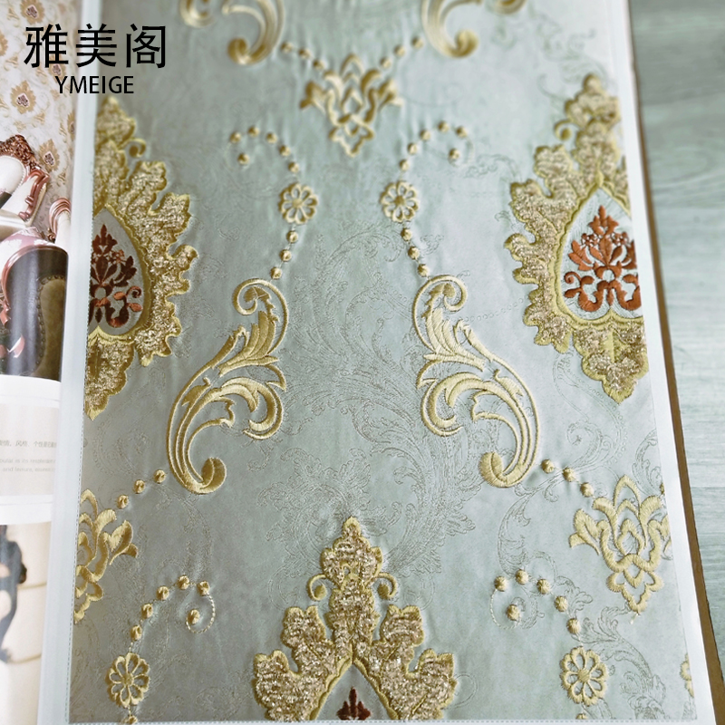 轻奢高档欧式风大花别墅墨绿墙布