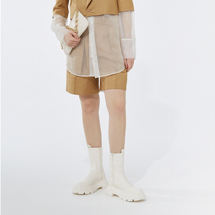 蜜金色斜腰头五分阔口短裤 sample sale NMORE设计师品牌