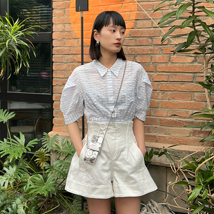 sample N·MORE设计师品牌 sale 衬衫 沁爽条纹短款 修身