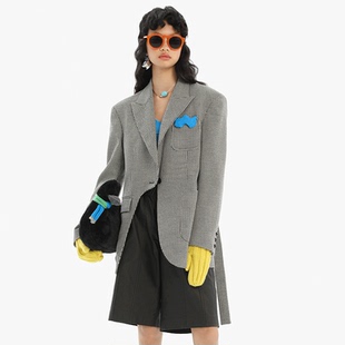 NMORE设计师品牌 不规则西服 黑白格纹解构式