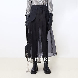 黑色真丝绡A字透视气场半裙 sample sale N·MORE设计师品牌