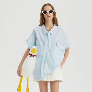 衬衫 sample sale N·MORE设计师品牌冰川湖蓝正反两穿廓型半袖