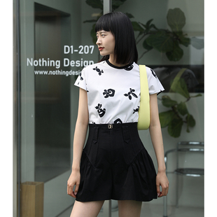 五分袖 N·MORE设计师品牌气球狗印花圆领TOP衫 sample T恤 sale