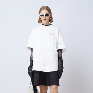 N·MORE设计师品牌 秋冬新品 法意白创意LOGO绗棉中袖T恤