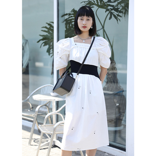 法意白曲线拼接收腰连衣裙 sample sale N·MORE设计师品牌