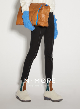 N·MORE设计师品牌 隐秘黑经典魔力修身切割脚口锥口裤女