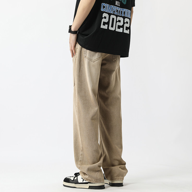 现货~2023夏季新款复古棕色水洗牛仔裤男潮牌NK810-P65_控78,男装牛仔裤,星座1102-1