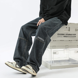 现货~秋季字母印花宽松直筒水洗牛仔裤男潮牌9807-P60_控78，男装牛仔裤，星座1102-1