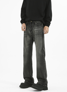 主推~秋季黑色水洗做旧微喇牛仔裤男潮牌 720-P60_控78