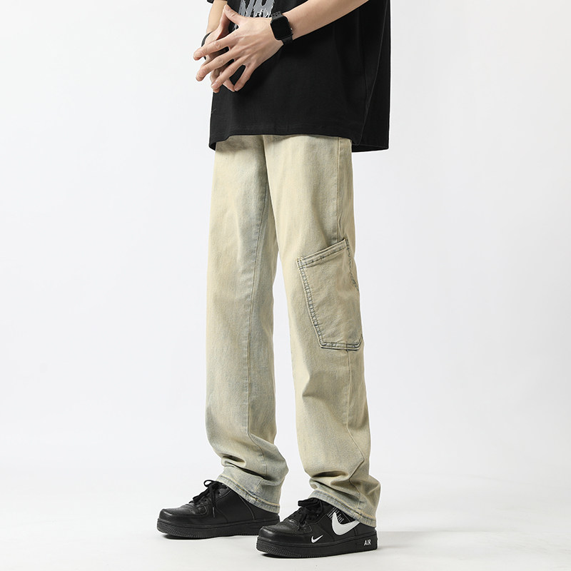 现货~2023夏季美式高街黄泥色水洗牛仔裤男潮牌NK820-P60_控78,男装牛仔裤,星座1102-1