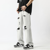 现货~2023夏季新款高街破洞白色牛仔裤男潮牌NK808-P55_控78，男装牛仔裤，星座1102-1