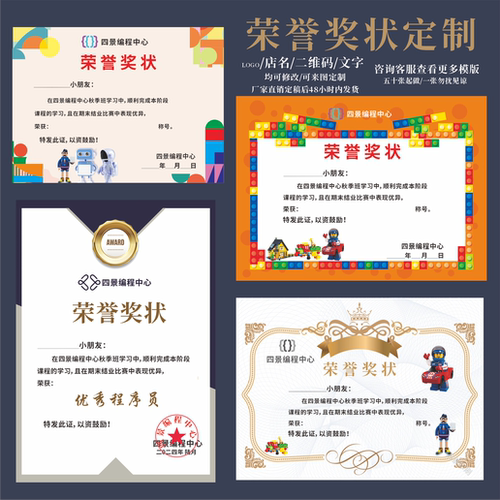 编程程序荣誉证书定做小小程序员夏令营比赛奖状获奖结业证书定制