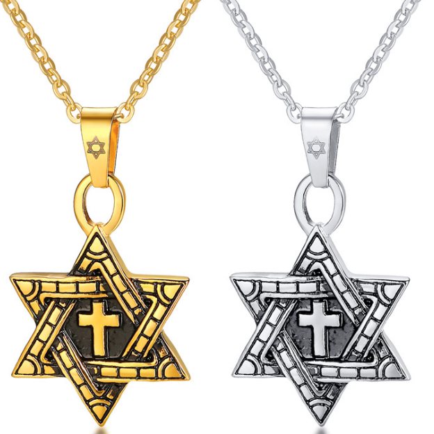 抖音街头朋克嘻哈摇滚钛钢六芒星兄弟项链男霸气可刻字吊坠送礼物