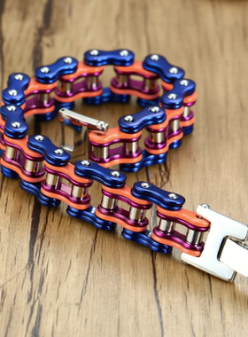 炫彩钛钢霸气风宽边自行车手链