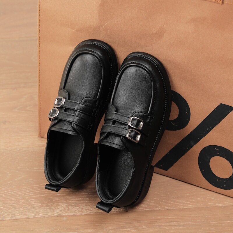 小皮鞋女款英伦风单鞋2025新款春秋百搭厚底圆头乐福鞋黑色女鞋子