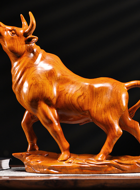 实木雕刻牛摆件生肖花梨木牛