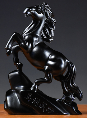黑色马雕刻摆件实木质马到成功工艺品家居客厅装饰店铺开业送礼