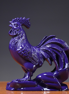 紫色木雕鸡摆件三合十二生肖木鸡家居客厅办公装饰开业乔迁送礼