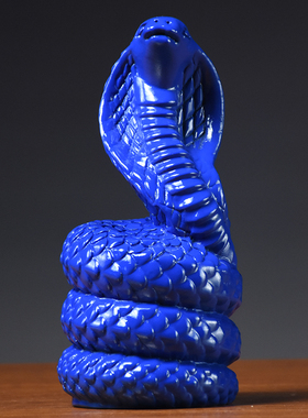 蓝色十二生肖蛇摆件实木雕刻家居办公装饰红木工艺品