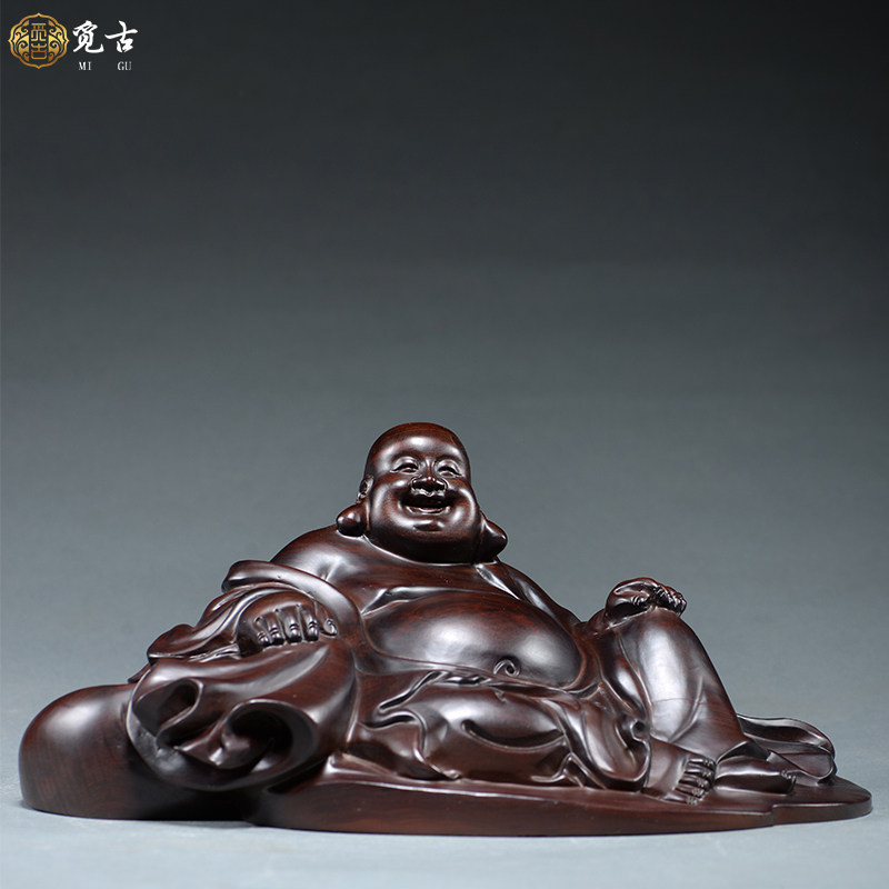 黑檀木雕车载佛像弥勒佛摆件汽车雕刻工艺品实木元宝笑佛车饰品