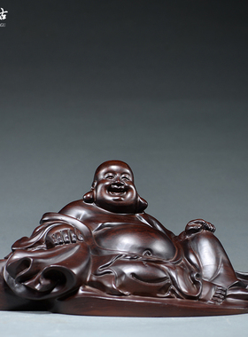 黑檀木雕车载佛像弥勒佛摆件汽车雕刻工艺品实木元宝笑佛车饰品