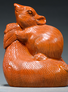 花梨实木质雕刻十二生肖老鼠钱袋摆件家居客厅玄关装饰红木工艺品