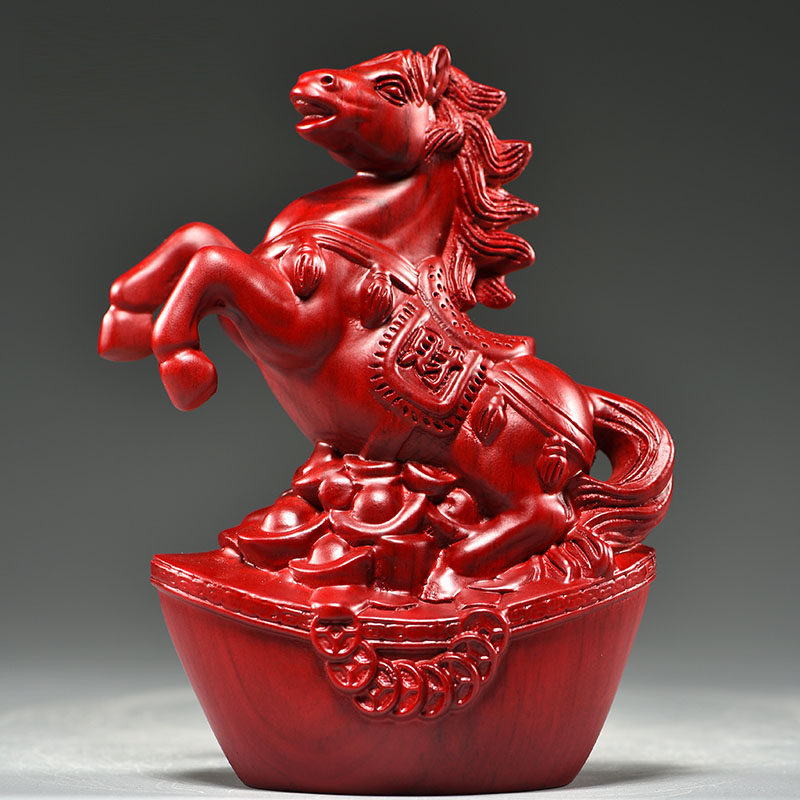 红花梨木雕马摆件实木质马到成功家居客厅办公桌面摆设红木工艺品
