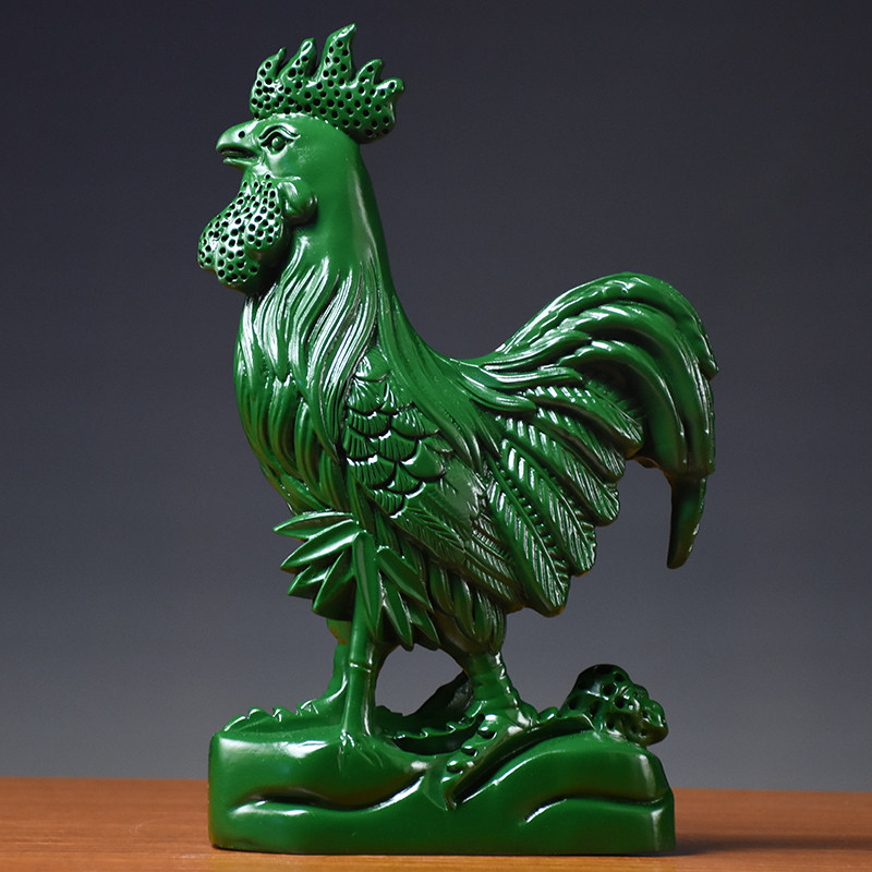 实木绿色鸡摆件木质生肖大吉大利木头雕刻公鸡木制车载装饰工艺品