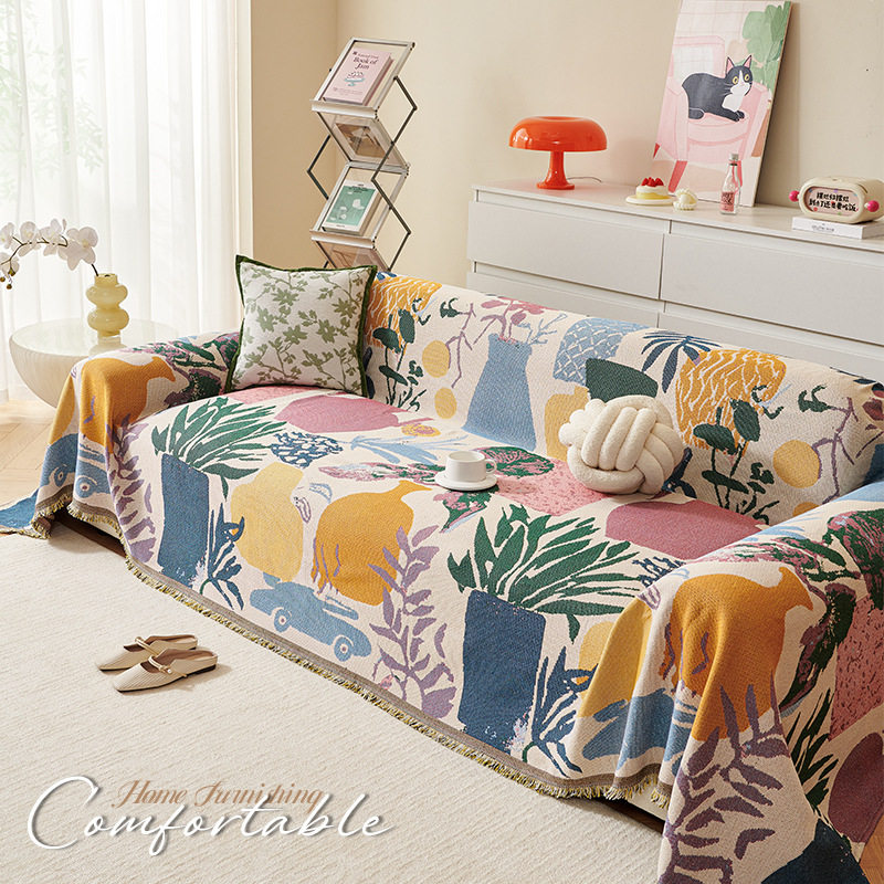 油画沙发巾美式轻奢盖布复古沙发垫仿棉麻高级盖巾新款沙发套罩,居家布艺,沙发套,淘宝优惠券,粉丝福利购,淘宝优惠卷