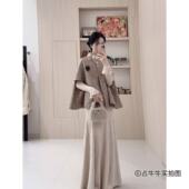 占牛牛I.NUNIU 小香风亮闪闪气质斗篷披肩外套连衣裙套装