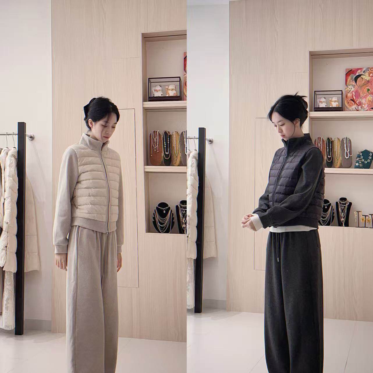 占牛牛I.NUNIU 拼接袖排骨羽绒服套装加绒