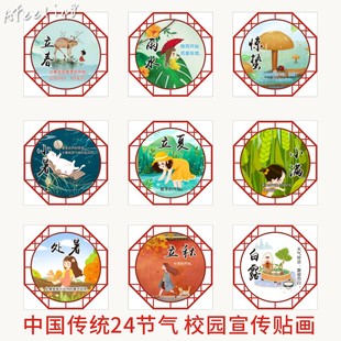 中华传统24气节文化班级布置中小学校园走廊课室装饰海报墙贴画